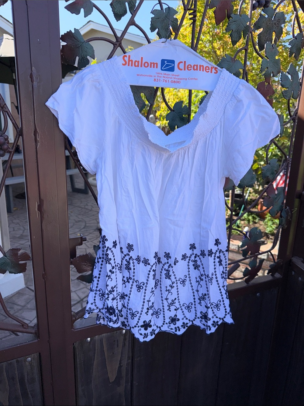 Old Navy White V-Neck Tunic with Black Floral Embroidery